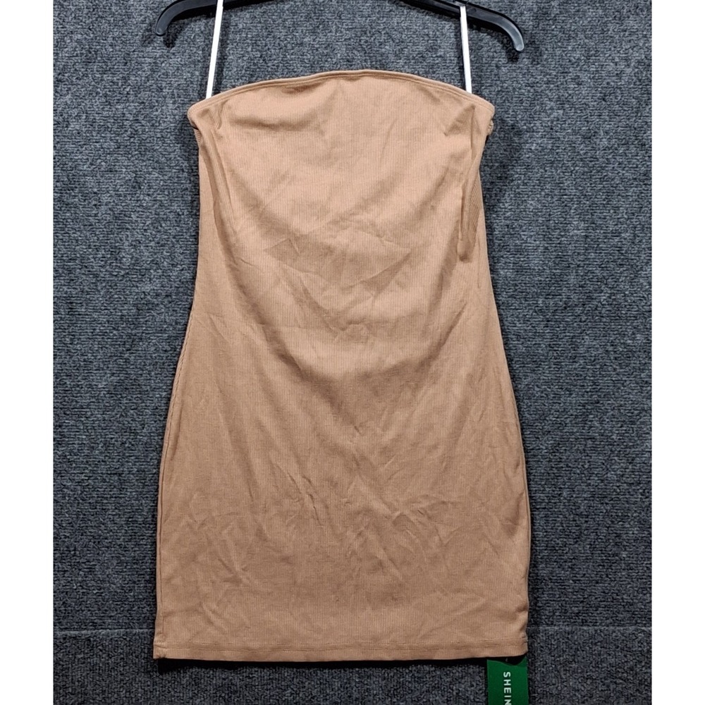 SHEIN EZwear Tan Ribbed Strapless Bodycon Tube Mini Dress Large sz2311176999